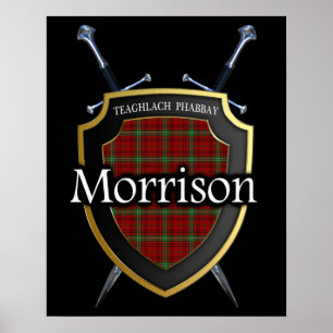 Poster Clan Morrison Tartan Scottish Shield & Swords