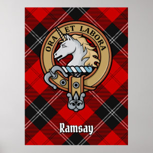 Poster Clan Ramsay Crest sur Red Tartan