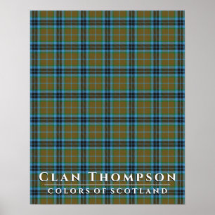 Poster Clan Thompson Colors Scotland Blue Tartan Brown