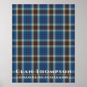 Poster Clan Thompson Couleurs de Tartan gris bleu écossai