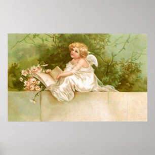 Poster Clapsaddle : Ange avec le livre et les fleurs