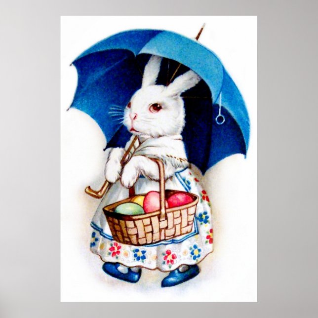 Poster Clapsaddle : Fille lapin de Pâques avec parapluie (Devant)