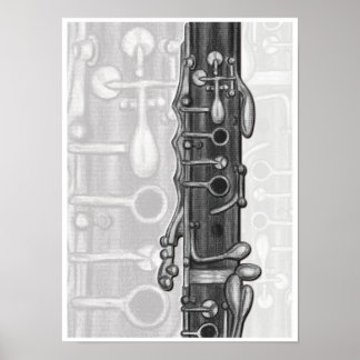 Poster Clarinet Upper Joint en Charcoal Music Art Print