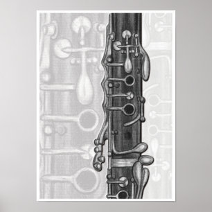 Poster Clarinet Upper Joint in Charcoal Music Art Print