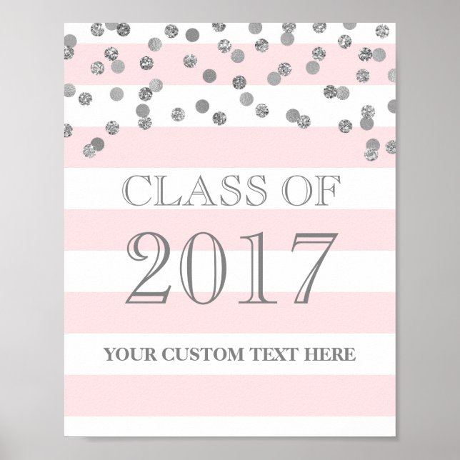 Poster Classe de 2017 Grad Sign Silver Confetti Blush (Devant)