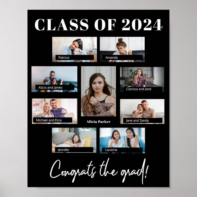 Poster Classe de 2024 personnalisée 8 photo collage gradu (Devant)