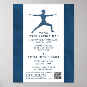 Poster Classe de Yoga bleu marine moderne tendance