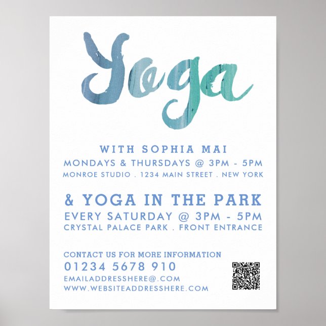 Poster Classe de Yoga bleu moderne tendance (Devant)