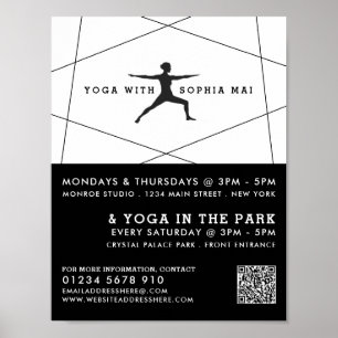Poster Classe de Yoga Géométrique Noir & Blanc Publicité