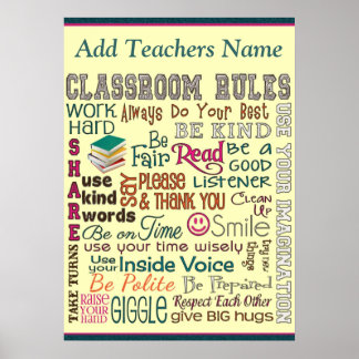 Poster Classe d'enseignant Règle de la chambre Ajouter un