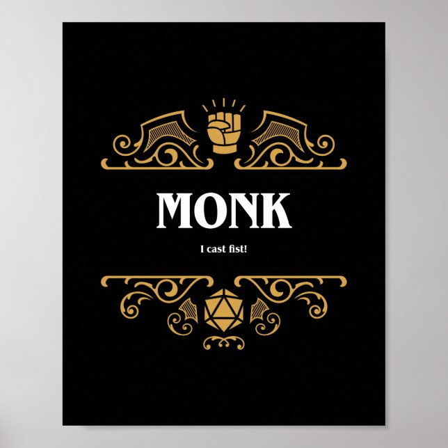 Poster Classe Monk Jeu RPG Tabletop (Devant)