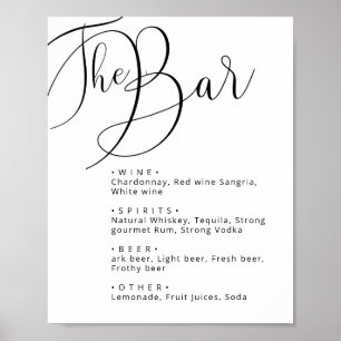 Poster Classé noir blanc Calligraphie mariage menu