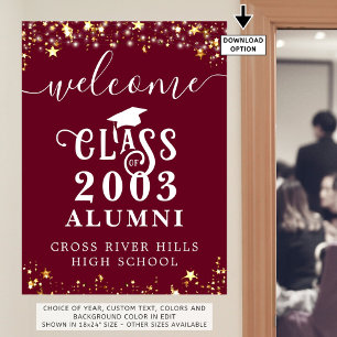 Poster Classe Reunion Welcome Maroon Gold Stars Custom