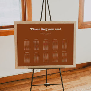 Poster Classement élégant rétro Burnt Orange Mariage