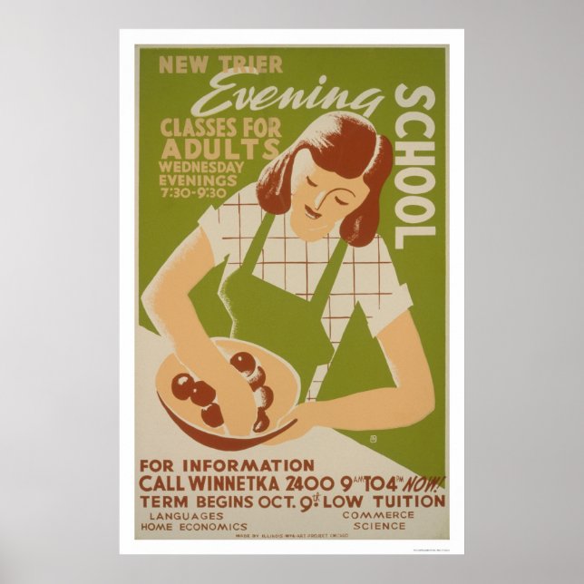 Poster Classes pour adultes Winnetka 1941 WPA (Devant)