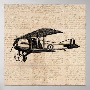 Poster Classic Airplane Antique Aviation Art Script