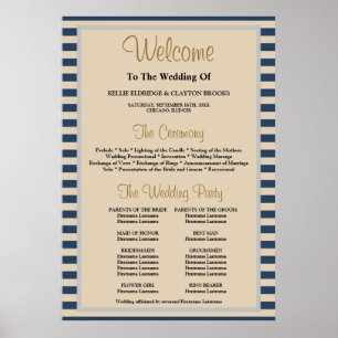 Poster Classic Blue Stripes programme de mariage encadré