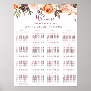 Poster Classic Chic Boho Floral Mariage Chart