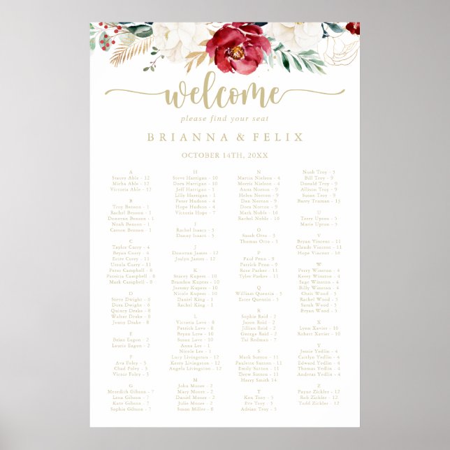 Poster Classic Gold Floral Alphabétique Graphique de sièg (Devant)