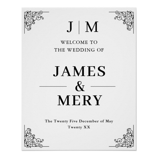 Poster Classic Monogram Border Wedding Welcome Sign (Devant)