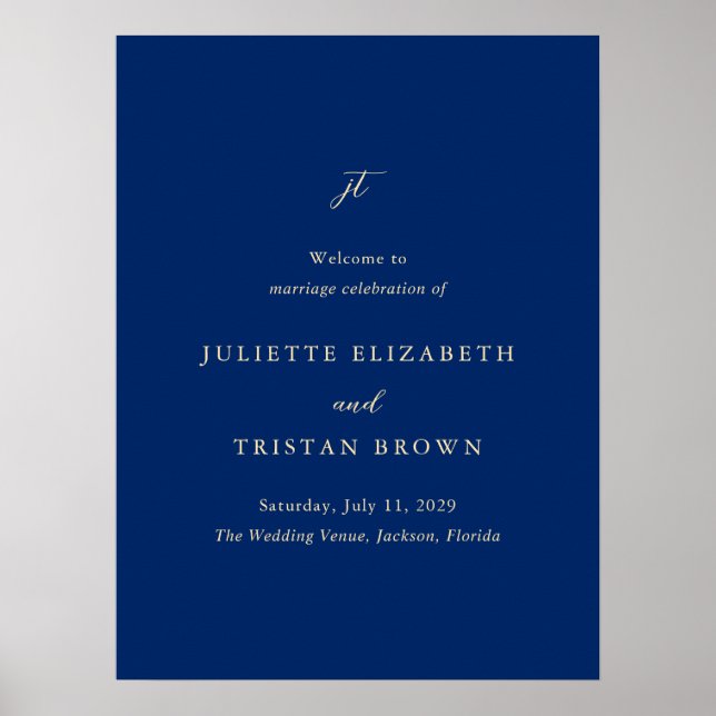 Poster Classic Navy and Cream Wedding Welcome Sign (Devant)