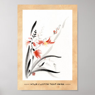 Poster Classic oriental chinese sumi-e ink flowers paint