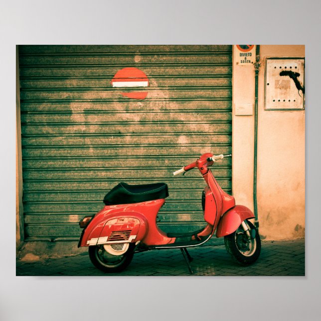 Poster Classic scooter rouge en Italie (Devant)