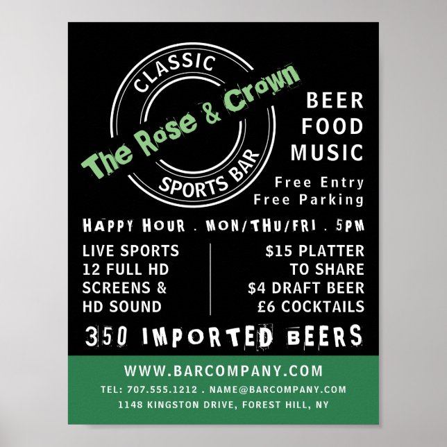 Poster Classic Sports Bar Logo, Pub / Brasserie Publicité (Devant)