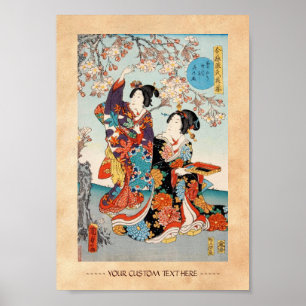 Poster Classic vintage ukiyo-e two geishas Utagawa art