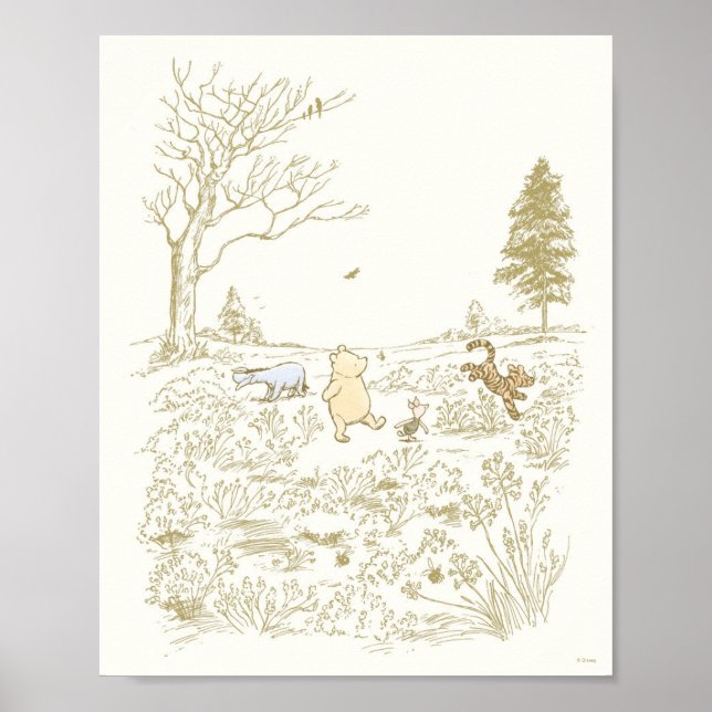 Poster Classic Winnie the Pooh and Pals Line Art Nursery (Devant)