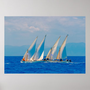 Poster Classic wooden sailing boats in a race, Spetses i