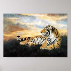 Poster Classical Chinese style art, Reclining tiger