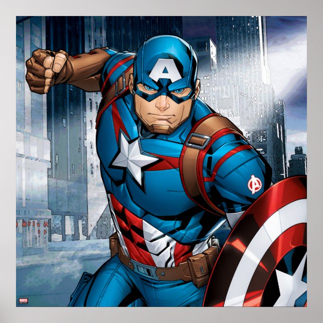 Poster Classique Avengers | Capitaine America avance (Devant)