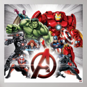 Poster Classique Avengers   Groupe Avengers Logo Glown