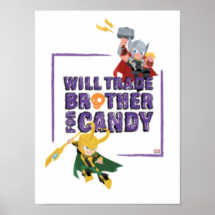 Poster Classique Avengers Thor & Loki Halloween Candy
