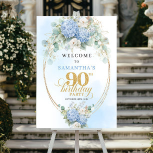 Poster Classique Bienvenue pour 90e Anniversaire Fleur Bl