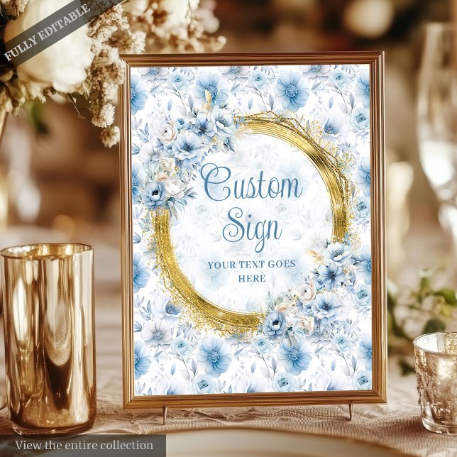 Poster Classique Bohème Bleu Bleu Or Mariage Personnalisé (Classic Bohemian Light Blue Gold Wedding Custom Poster)