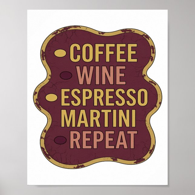 Poster Classique Jaune CAFÉ VIN MARTINI EXPRESSO RÉPÉTER (Devant)
