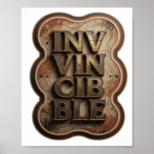 Poster Classique Or INVINCIBLE Art de texte 3D