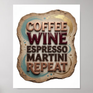 Poster Classique Orange CAFÉ VIN MARTINI EXPRESSO RÉPÉTER