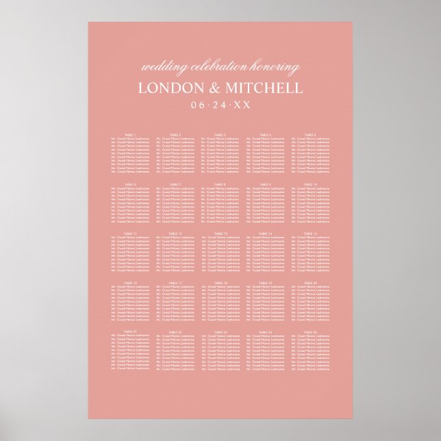 Poster Classique Rose Gold Rose Monogramme Plan de Table (Devant)
