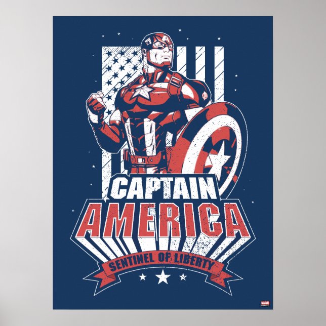 Poster Classiques Avengers | Rétro Captain America Libert (Devant)