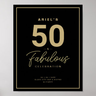 Poster Classy Black & Gold 50 & Fabuleux fête d'anniversa