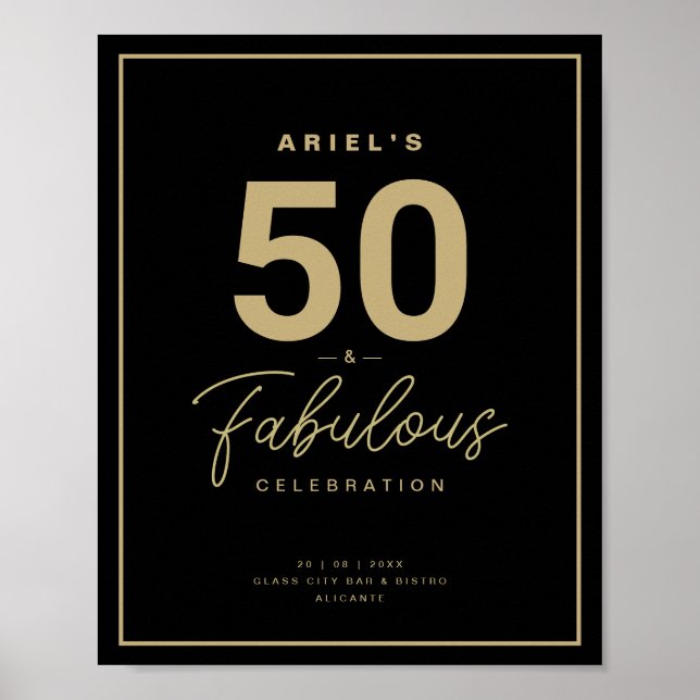 Poster Classy Black & Gold 50 & Fabuleux fête d'anniversa (Devant)