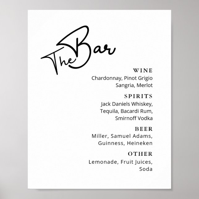 Poster Classy Black white typography menu barre mariage P (Devant)