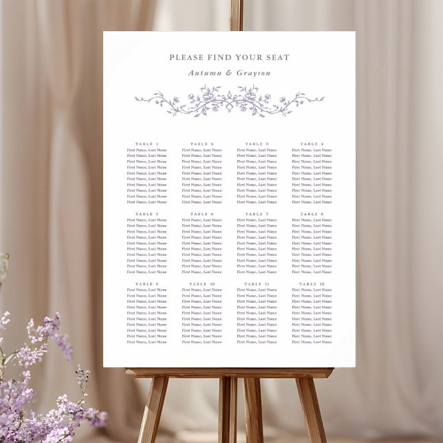 Poster Classy French Lavender Wedding Seating Chart (Créateur téléchargé)