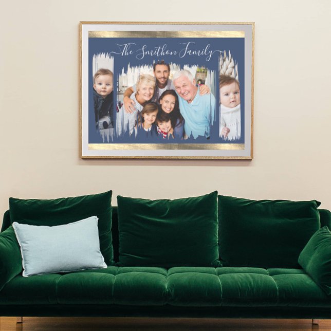 Poster Classy Modern Navy Blue Gold Ajouter votre famille (Créateur téléchargé)