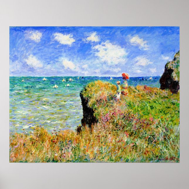 Poster Claude Monet - Cliff Top Walk À Pourville (Devant)