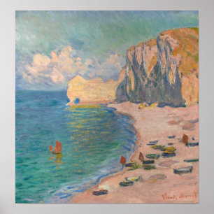 Poster Claude Monet - Etretat : Plage et Falaise d'Amont