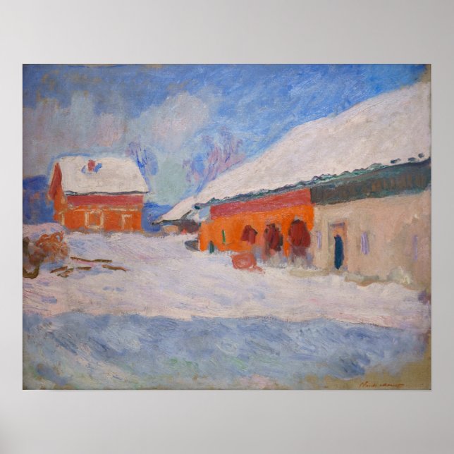 Poster Claude Monet - Norvège, Maisons rouges à Bjornegaa (Devant)